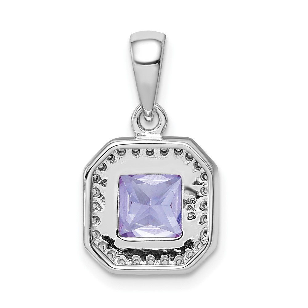 Sterling Silver Rhodium Plated Clear CZ and Square Light Purple CZ Pendant (QP5265JUN)