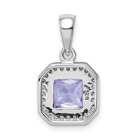 Sterling Silver Rhodium Plated Clear CZ and Square Light Purple CZ Pendant view 3