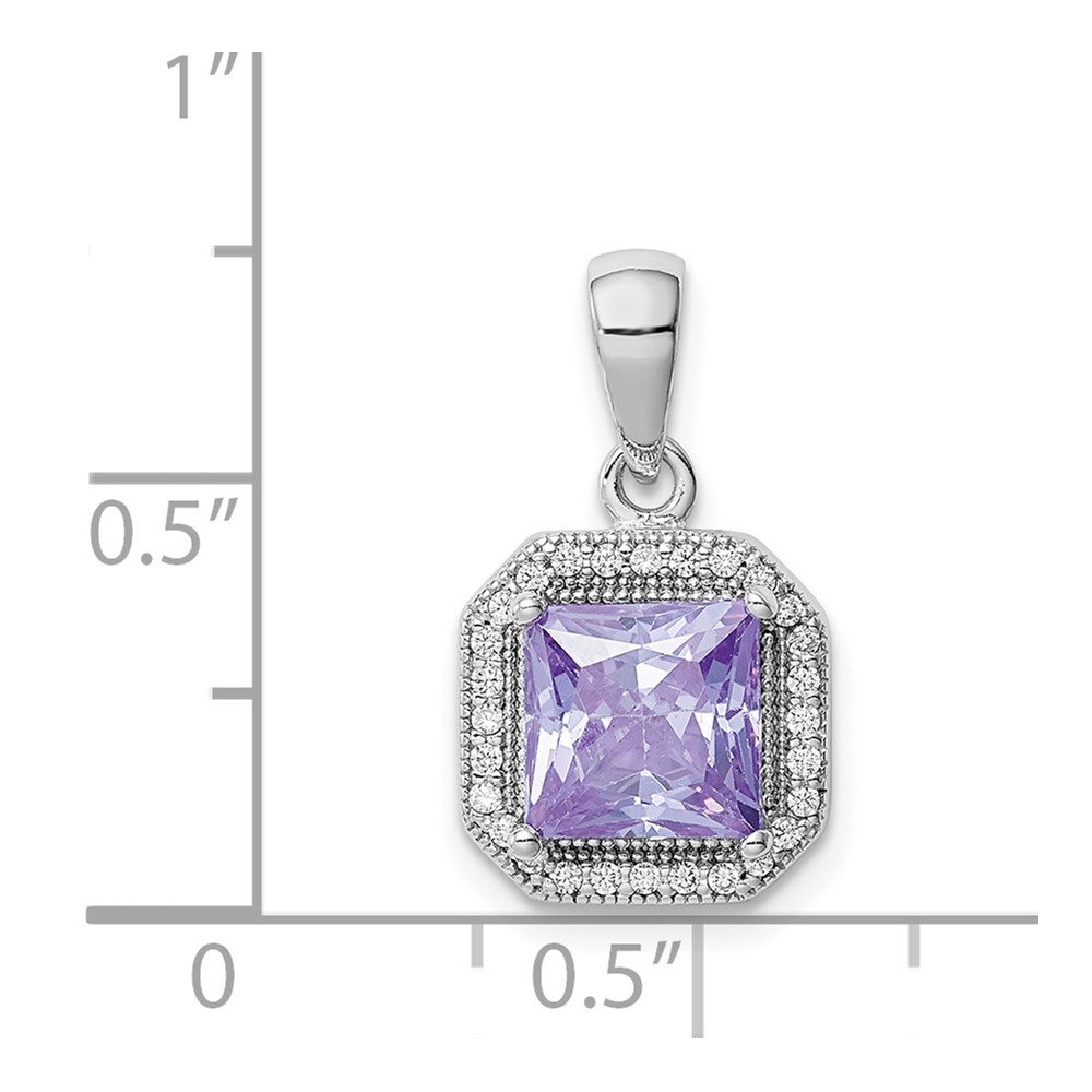 Sterling Silver Rhodium Plated Clear CZ and Square Light Purple CZ Pendant (QP5265JUN)