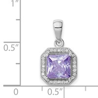 Sterling Silver Rhodium Plated Clear CZ and Square Light Purple CZ Pendant view 4