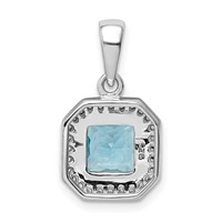 Sterling Silver Rhodium Plated Clear CZ and Square Blue CZ Pendant view 3