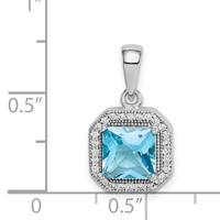 Sterling Silver Rhodium Plated Clear CZ and Square Blue CZ Pendant view 4