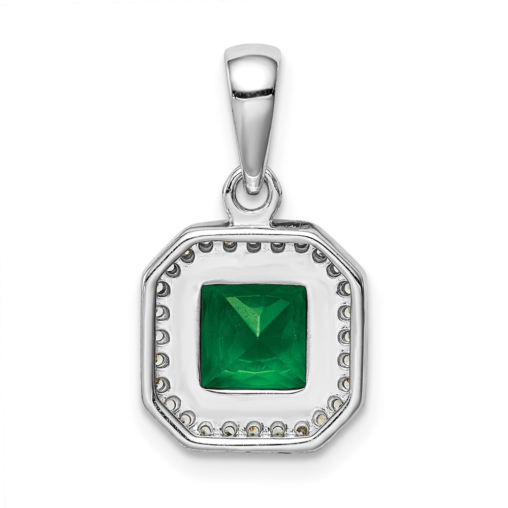 Sterling Silver Rhodium Plated Clear CZ and Square Green CZ Pendant (QP5265MAY)