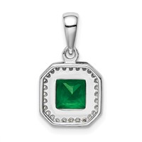 Sterling Silver Rhodium Plated Clear CZ and Square Green CZ Pendant view 3