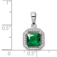 Sterling Silver Rhodium Plated Clear CZ and Square Green CZ Pendant view 4