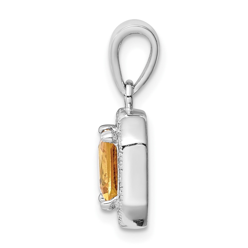 Sterling Silver Rhodium Plated Clear CZ and Square Yellow CZ Pendant (QP5265NOV)