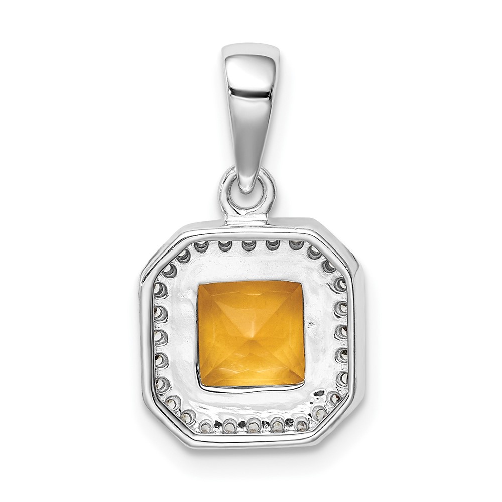 Sterling Silver Rhodium Plated Clear CZ and Square Yellow CZ Pendant (QP5265NOV)