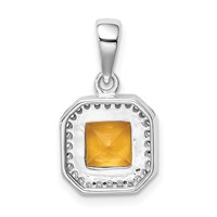 Sterling Silver Rhodium Plated Clear CZ and Square Yellow CZ Pendant view 3