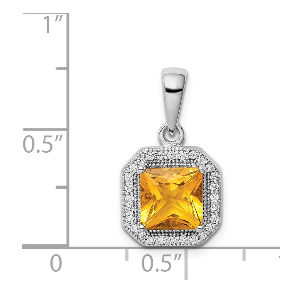 Sterling Silver Rhodium Plated Clear CZ and Square Yellow CZ Pendant (QP5265NOV)