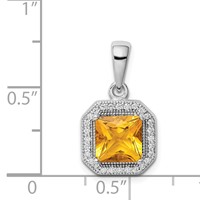 Sterling Silver Rhodium Plated Clear CZ and Square Yellow CZ Pendant view 4