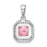 Sterling Silver Rhodium Plated Clear CZ and Square Pink CZ Pendant view 3