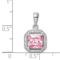 Sterling Silver Rhodium Plated Clear CZ and Square Pink CZ Pendant view 4
