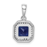 Sterling Silver Rhodium Plated Clear CZ and Square Blue CZ Pendant view 3