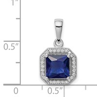 Sterling Silver Rhodium Plated Clear CZ and Square Blue CZ Pendant view 4