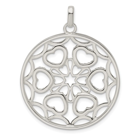 Sterling Silver CZ Hearts Circle Pendant