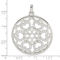 Sterling Silver CZ Hearts Circle Pendant view 3