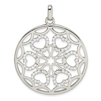 Sterling Silver CZ Hearts Circle Pendant view 1