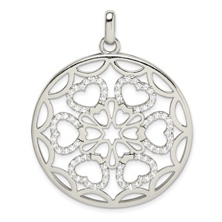 Sterling Silver CZ Hearts Circle Pendant