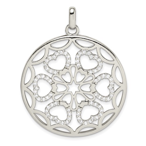 Sterling Silver CZ Hearts Circle Pendant