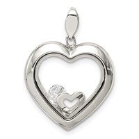 Sterling Silver Rhodium-plated CZ 19mm Heart Glass Pendant view 3
