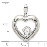 Sterling Silver Rhodium-plated CZ 19mm Heart Glass Pendant view 4