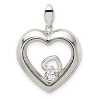Sterling Silver Rhodium-plated CZ 19mm Heart Glass Pendant view 1