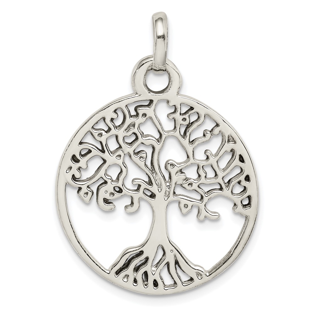 Sterling Silver Polished Tree of Life in Circle Pendant