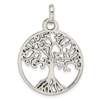 Sterling Silver Polished Tree of Life in Circle Pendant view 1