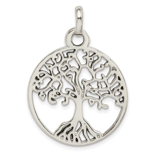 Sterling Silver Polished Tree of Life in Circle Pendant