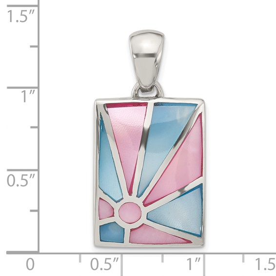 Sterling Silver Pink & Blue Mother of Pearl Sunburst Design Pendant