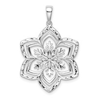 Sterling Silver Rhodium-plated Diamond-cut Large Snowflake Pendant view 3