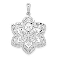 Sterling Silver Rhodium-plated Diamond-cut Large Snowflake Pendant view 1