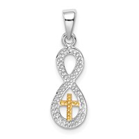 Sterling Silver Rhodium-plated & Gold-tone Cross Infinity Pendant view 3