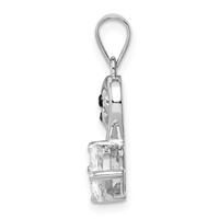 Sterling Silver Rhodium-plated Polished Black and White CZ Swan Couple Forming a Heart Pendant view 2