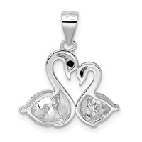 Sterling Silver Rhodium-plated Polished Black and White CZ Swan Couple Forming a Heart Pendant view 3