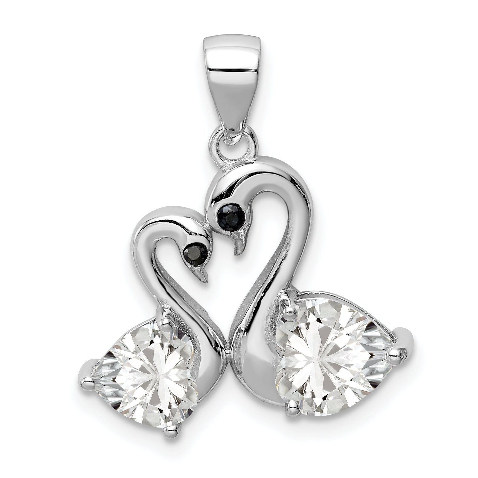 Sterling Silver Rhodium-plated Polished CZ Swan Couple Pendant (QP5307)