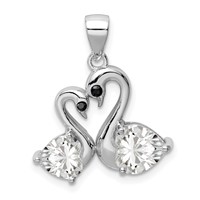 Sterling Silver Rhodium-plated Polished Black and White CZ Swan Couple Forming a Heart Pendant view 1