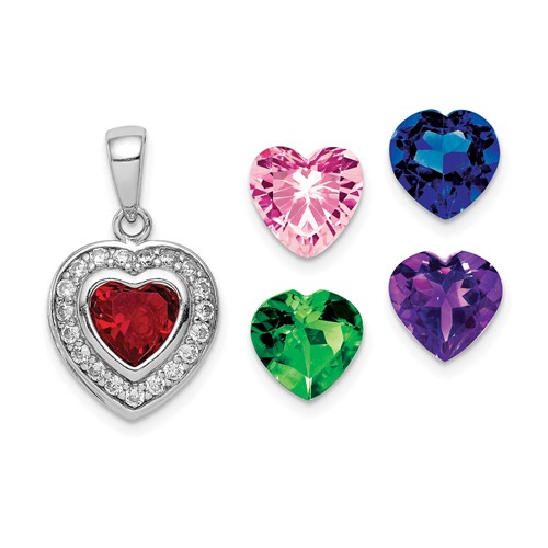 Sterling Silver Rhodium Plated Interchangeable CZ Heart Pendant
