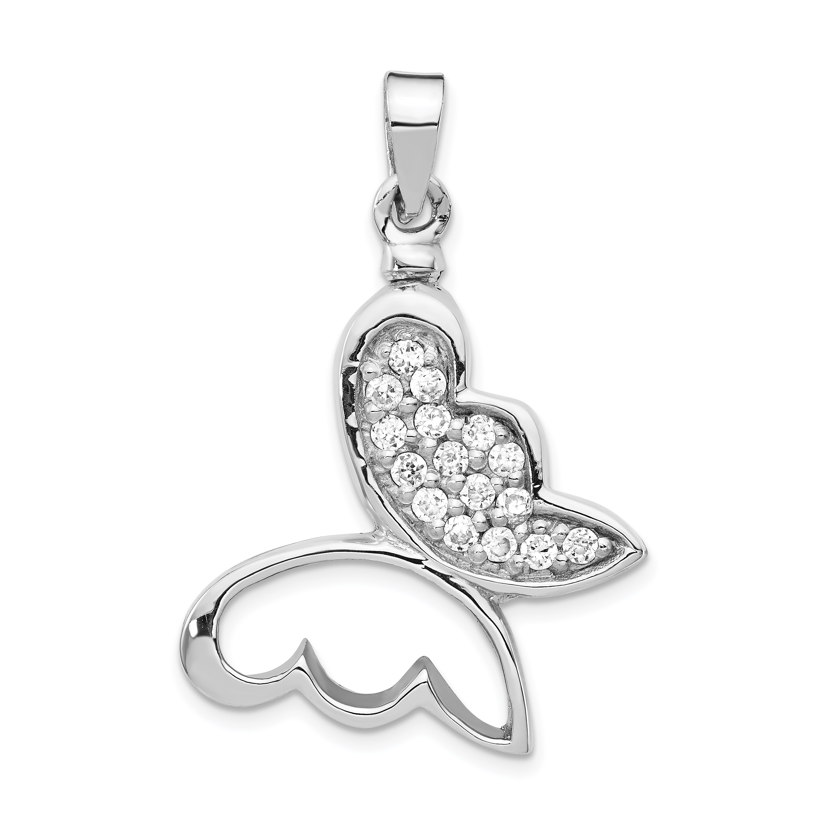 Sterling Silver Rhodium-plated Butterfly CZ Ash Holder Pendant (QP5311)