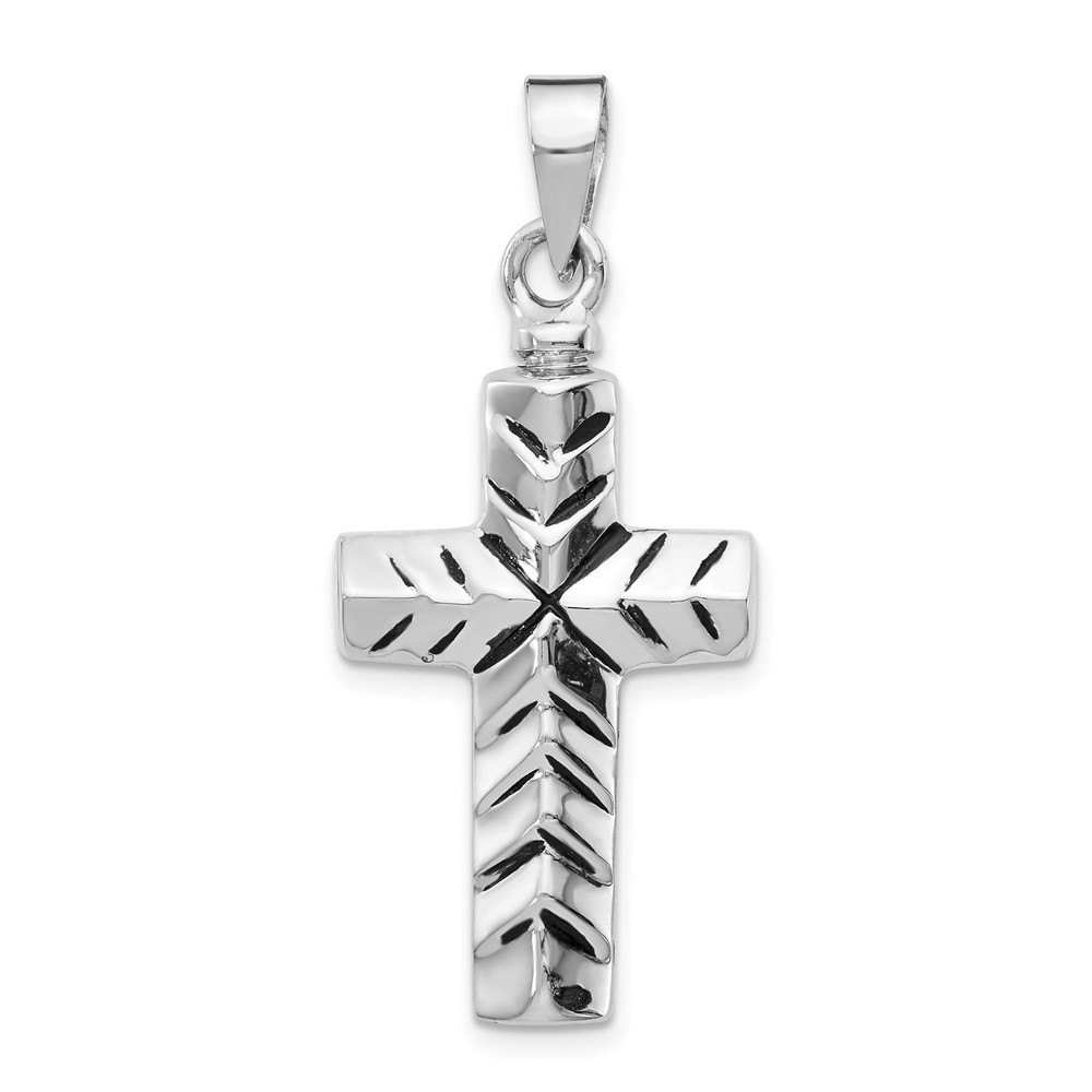 Sterling Silver Rhodium-plated Enameled Cross Ash Holder Pendant