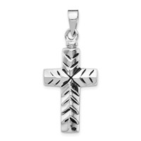 Sterling Silver Rhodium-plated Enameled Textured Cross Screw Top Ash Holder Pendant view 1