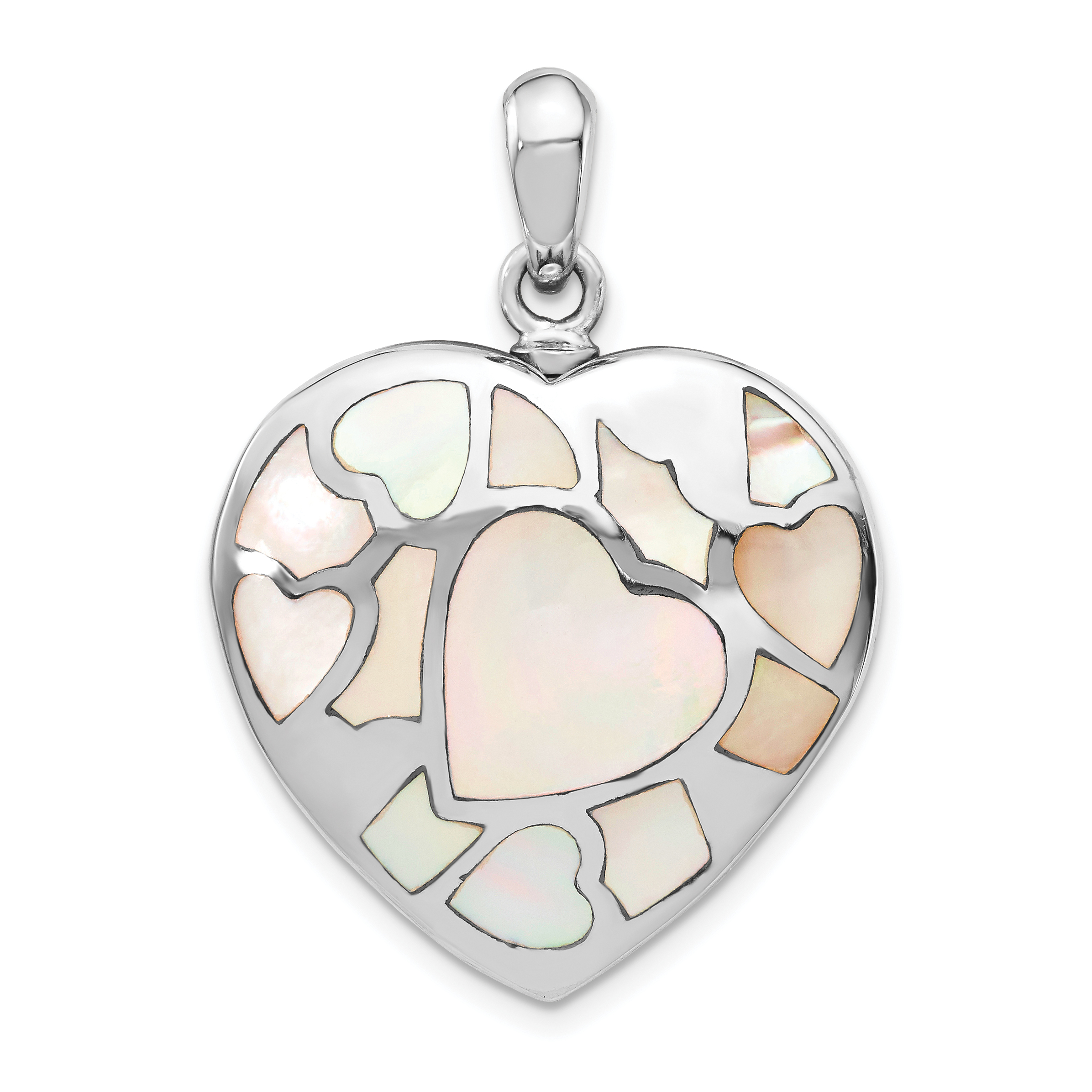 Sterling Silver Rhodium-plated Mother of Pearl Ash Holder Pendant (QP5317)