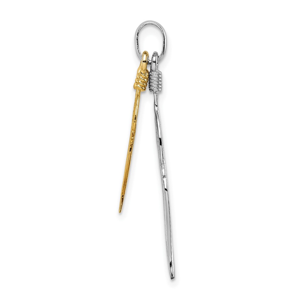 Sterling Silver Rhodium-plated Polished Gold Tone Double Feather Pendant (QP5319)