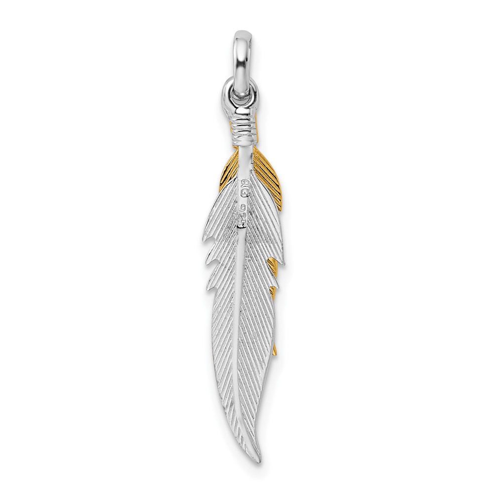 Sterling Silver Rhodium-plated Polished Gold Tone Double Feather Pendant (QP5319)