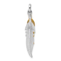 Sterling Silver Rhodium-plated Polished and Gold-tone 3-D Double Feather Pendant view 3
