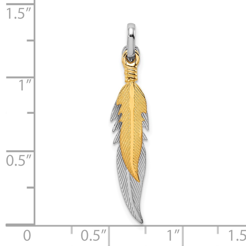 Sterling Silver Rhodium-plated Polished Gold Tone Double Feather Pendant (QP5319)