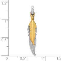 Sterling Silver Rhodium-plated Polished and Gold-tone 3-D Double Feather Pendant view 4