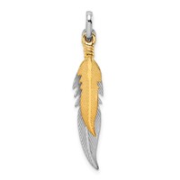 Sterling Silver Rhodium-plated Polished and Gold-tone 3-D Double Feather Pendant view 1