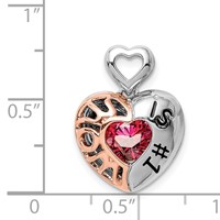 Sterling Silver Rhod-plated & Rose-tone Mom Is #1 Vibrant Red CZ Pendant view 4