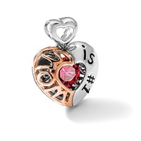 Sterling Silver Rhod-plated & Rose-tone Mom Is #1 Vibrant Red CZ Pendant view 5